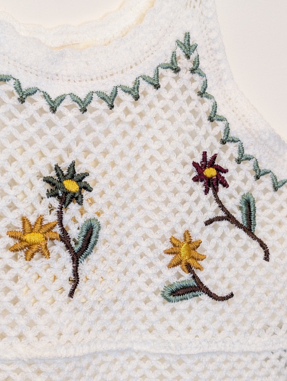 Rebellion Again Crochet Tank Top Floral Embroidered Boho Cottagecore Cream M - Picture 5 of 15